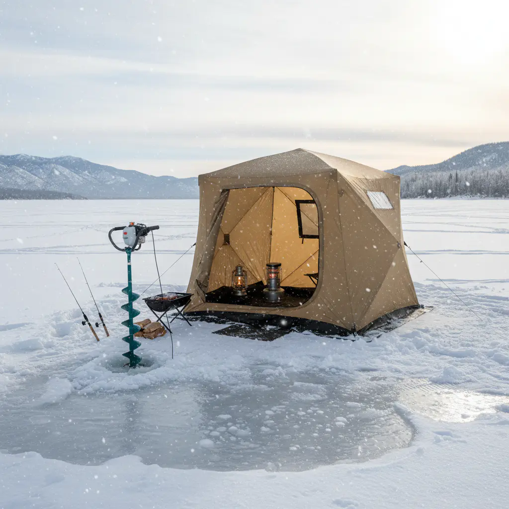 Ice auger and insulated tent