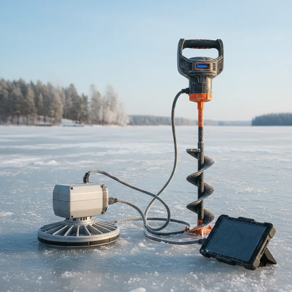 High end sonar and auger equipment on ice